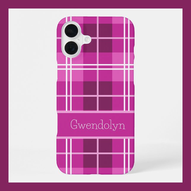 Funda Para iPhone Plaid Rosa Personalizado con Nombre Personalizado (Subido por el creador)
