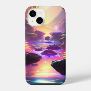 Funda Para iPhone 14 Planeta Alien Fantasía Río Arcoíris Neón Cascada