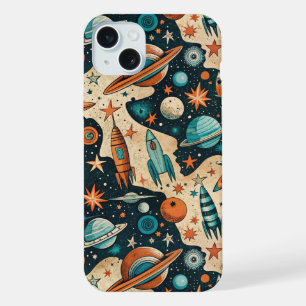 Planetas Naranja Teal Vivero Cohete Espacial Retro