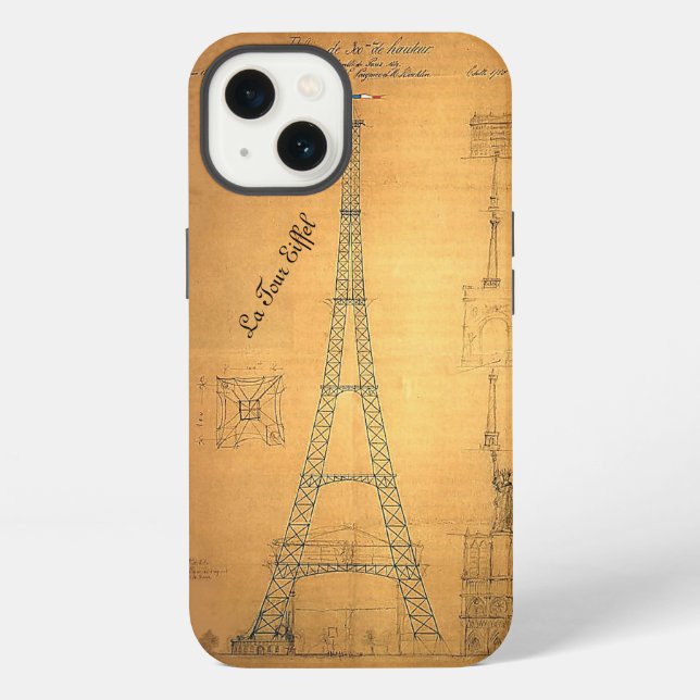 Funda Para iPhone Plano de la Torre Eiffel 1884  (Reverso )