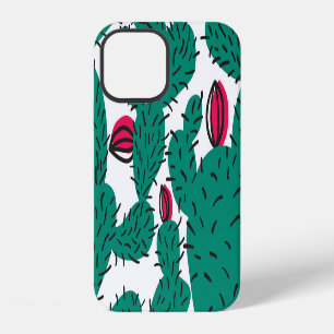 Funda Para iPhone 12 Planta de cactus, patrón inoxidable verde vintage.