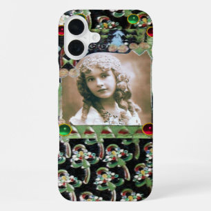 FUNDA PARA iPhone 16 PLUS PLANTILLA DE FOTO ART NOUVEAU NEGRO VERDE ROJO GEM