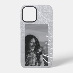 Funda Para iPhone 12 Plantilla de foto Glitter Plateado Letra a Mano Pe