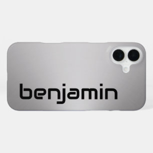 Funda Para iPhone 16 Plus Plantilla de nombre de texto negro y plata con fue