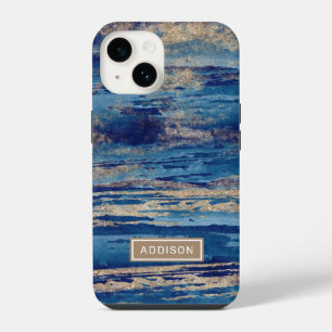 Funda Para iPhone 14 Plantilla de nombre personalizado de pintura azul