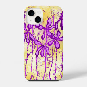 Funda Para iPhone 14 Plata de pintura morada/amarilla y lirios