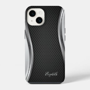 Funda Para iPhone 14 Plata metálica negra moderna