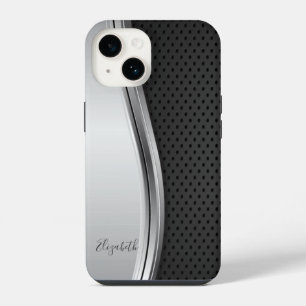 Funda Para iPhone 14 Plata metálica negra moderna y genial