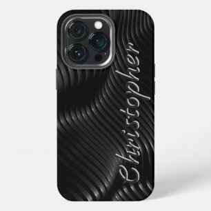Funda Para iPhone 13 Pro Plata pulida de titanio y metal radial negro