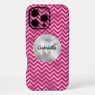 Funda Para iPhone 16 Pro Max Plata rosa Zigzag Stripes Monograma