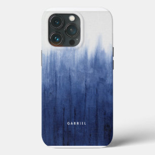 Funda Para iPhone 13 Pro Playa Costera Moderna Azul y Blanco Shibori Tie Dy