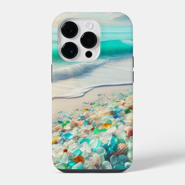 Funda Para iPhone Playa del Océano bonito con cristales marinos (Reverso )