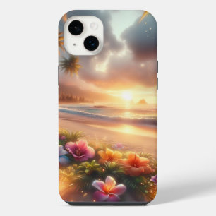 Funda Para iPhone 14 Plus Playa Tropical Encantada con Hibisco Mágico