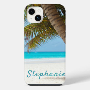 Funda Para iPhone 14 Plus Playa Tropical Monograma Palm Tree Turquoise Guay