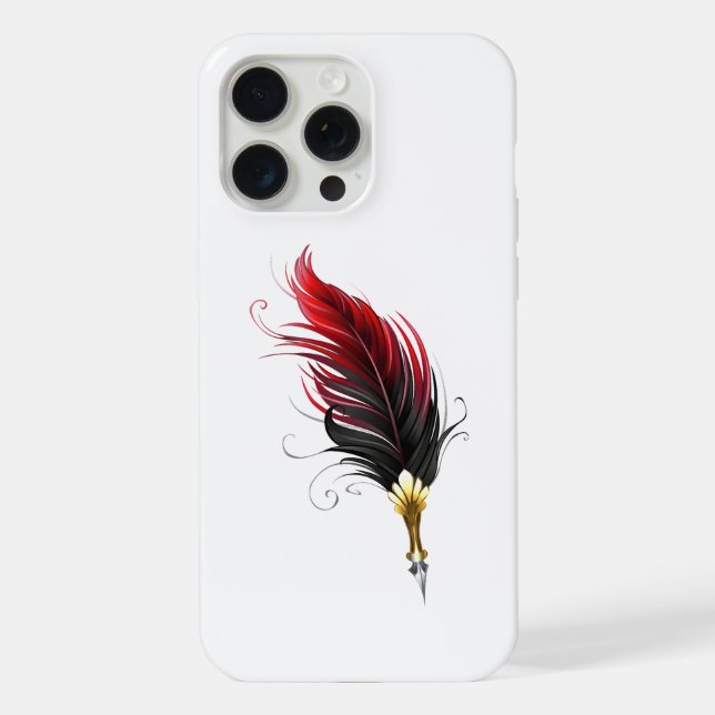 Funda Para iPhone Pluma de pluma roja con plumilla de oro (Reverso )
