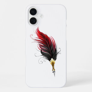 Funda Para iPhone 16 Plus Pluma de plumas rojas con nido de oro