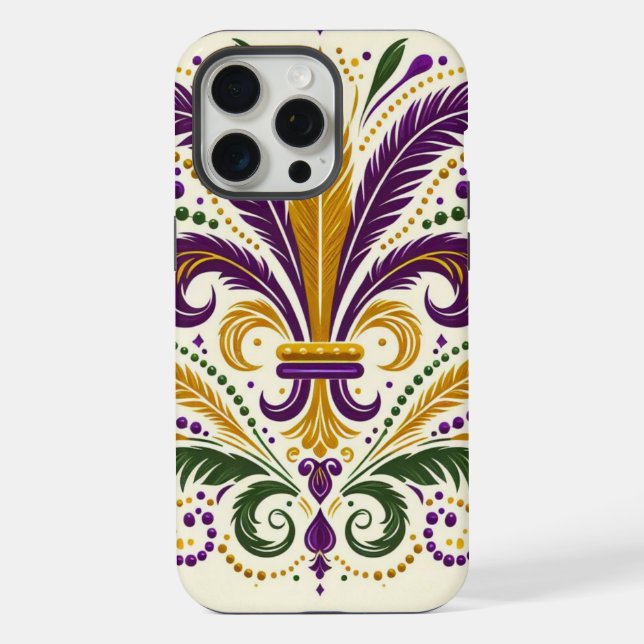 Funda Para iPhone Plumas de lis amarillas, verdes y moradas (Reverso )