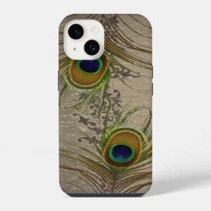 Funda Para iPhone 14 plumas de pavo real Aqua verde antiguo