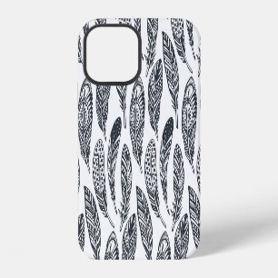 Funda Para iPhone 12 Plumas tribales dibujadas a mano, patrón vintage.