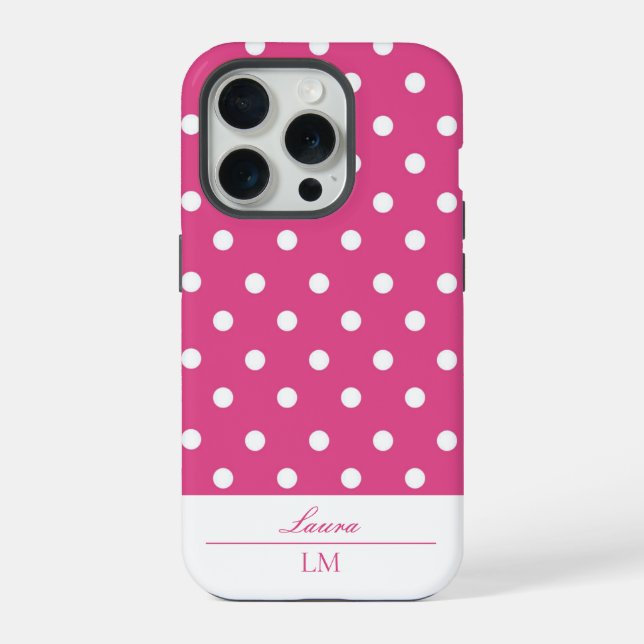 Funda Para iPhone Polka blanco y rosado crudo moda dura (Reverso )