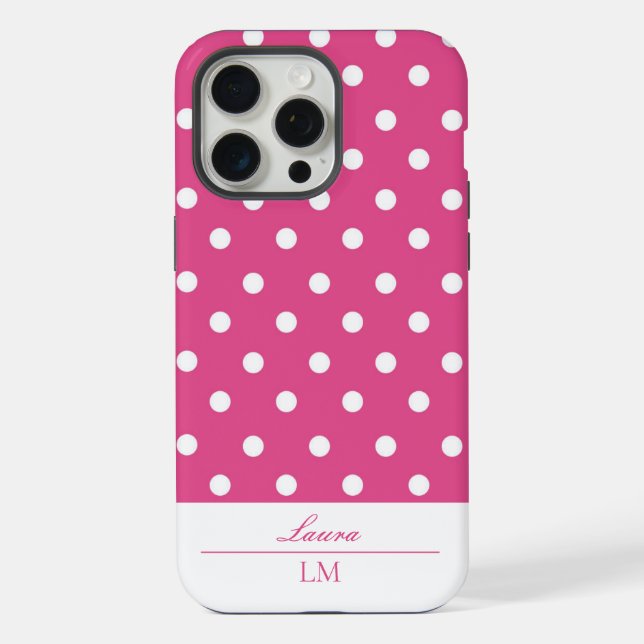 Funda Para iPhone Polka blanco y rosado crudo moda dura (Reverso )