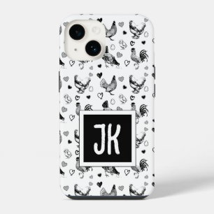 Funda Para iPhone 14 Pollos de dibujos animados en blanco y negro con m