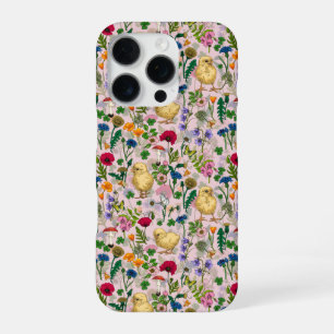 Funda Para iPhone 16 Pro Pollos y flores silvestres en los dulces de algodó