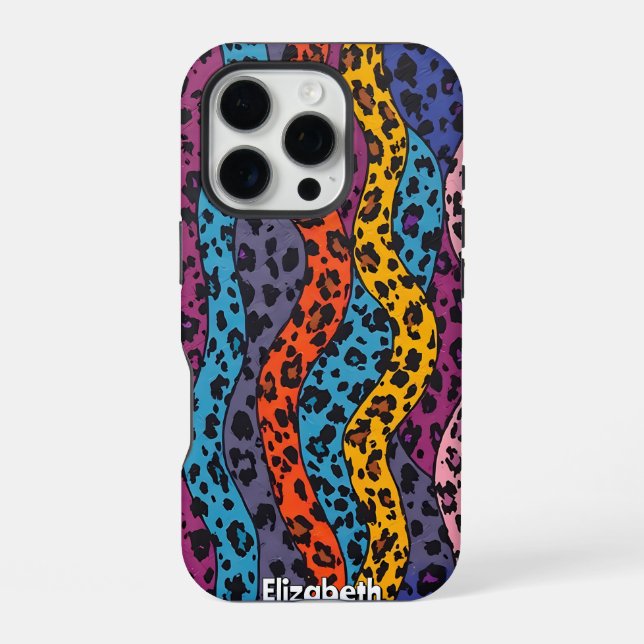 Funda Para iPhone Pop Art Leopardo: Ondas Arcoíris (Reverso )