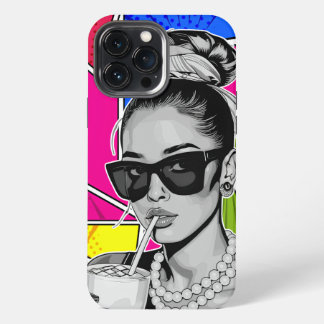 Funda Para iPhone 13 Pro Max Pop Art Retrô Mulher Fashion Preto e Branco 