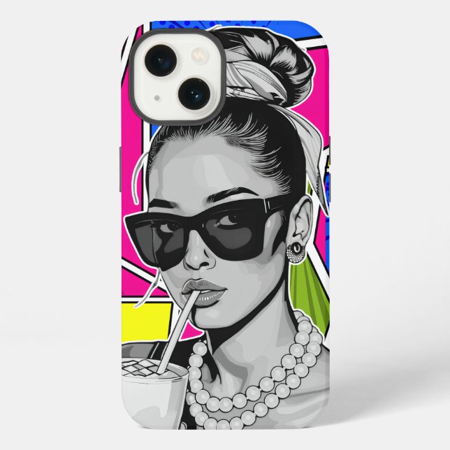 Funda Para iPhone Pop Art Retrô Mulher Fashion Preto e Branco  (Reverso )