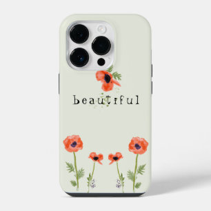 Funda Para iPhone 14 Pro Poppies Naranja Floral acuarela con nombre