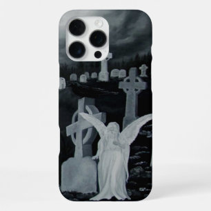 Funda Para iPhone 16 Pro Max Por la noche en el cementerio - Ángel con Cuervo