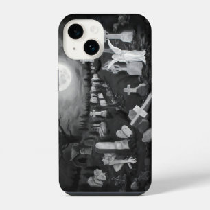 Funda Para iPhone 14 Por la noche en el cementerio - Ángel con el diabl