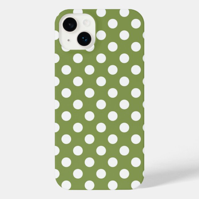 Funda Para iPhone Pos de polka blanco sobre el verde oliva (Reverso )