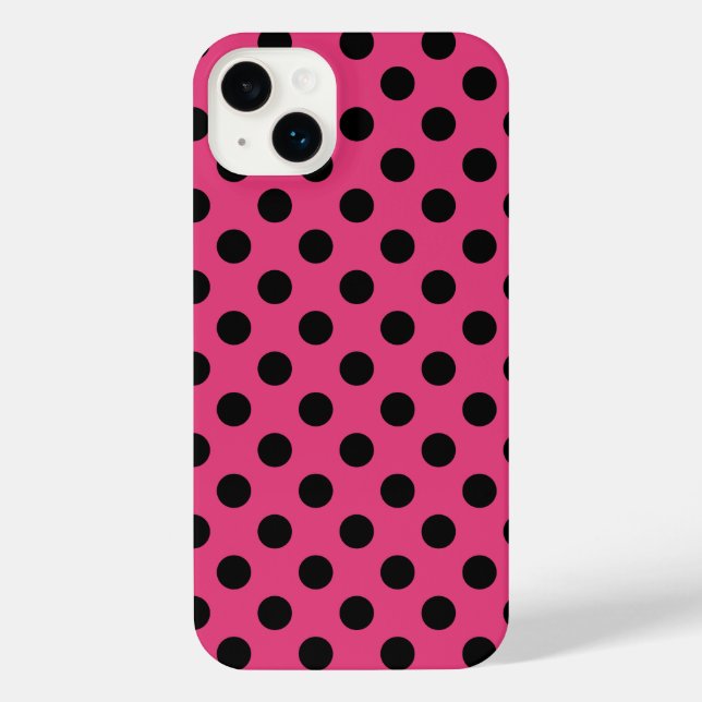 Funda Para iPhone Pos de polka negro en fucsia (Reverso )