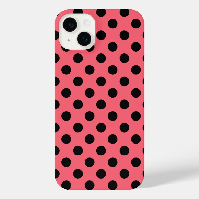 Funda Para iPhone Pos de polka negro sobre el coral (Reverso )