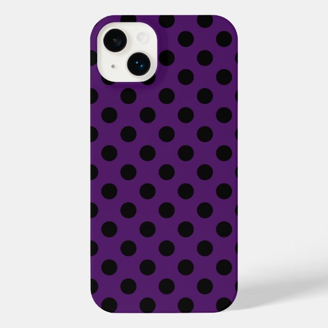 Funda Para iPhone Pos de polka negro sobre púrpura de ciruela (Reverso )