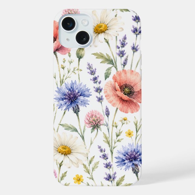 Funda Para iPhone Prado Floral de Flores Silvestres Acuarela (Reverso )