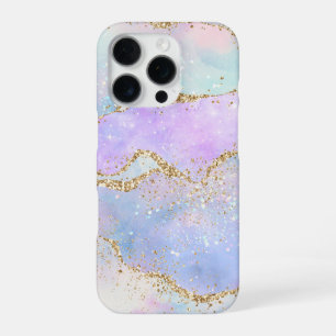 Funda Para iPhone 16 Pro Preciosa Agata Pastel Venas de Glitter Dorado en