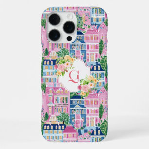 Funda Para iPhone 16 Pro Max Precioso Paisaje Urbano Rosa Monograma Floral In