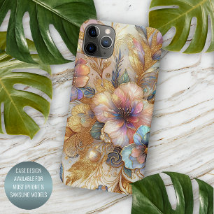 Funda Para iPhone 16 Pro Max Precioso patrón de arte floral de vidrio iridiscen