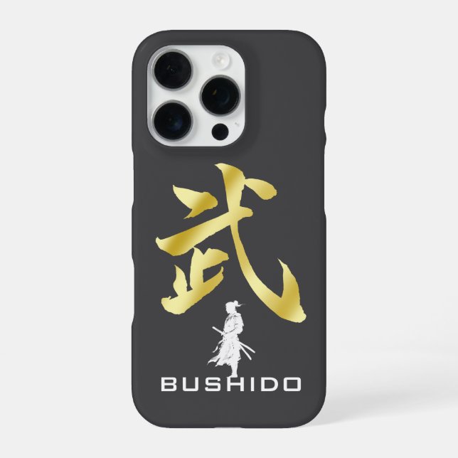 Funda Para iPhone Premium Gold BUSHIDO 武 Kanji iPhone 16 Pro Case (Reverso)