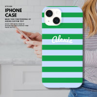 Preppy Bold Retro Stripe Pink Green Personalizado