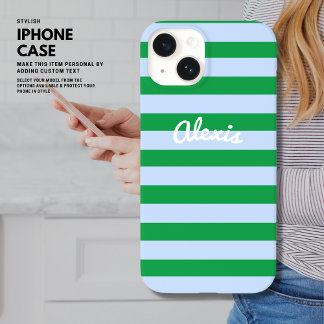 Funda Para iPhone 14 Preppy Bold Retro Stripe Pink Green Personalizado