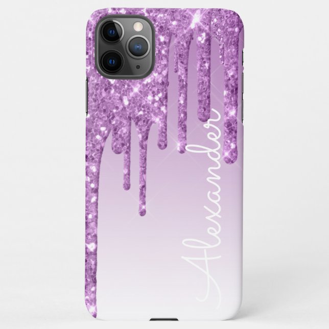 Funda Para iPhone PRESUPUESTO Purpurina de goteo morado personalizad (Reverso)