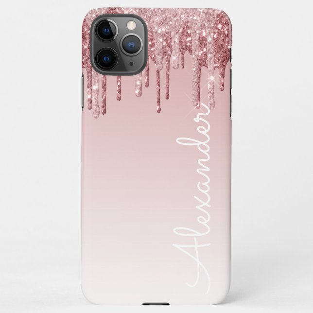 Funda Para iPhone PRESUPUESTO Purpurina de goteo rosado personalizad (Reverso)
