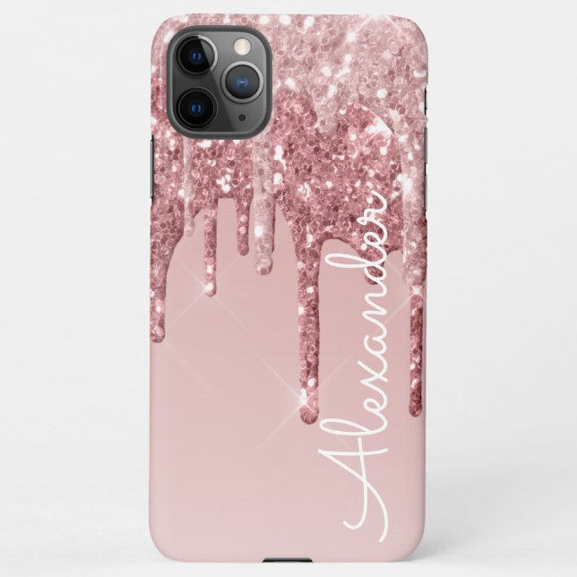 Funda Para iPhone PRESUPUESTO Purpurina de goteo rosado personalizad (Reverso)