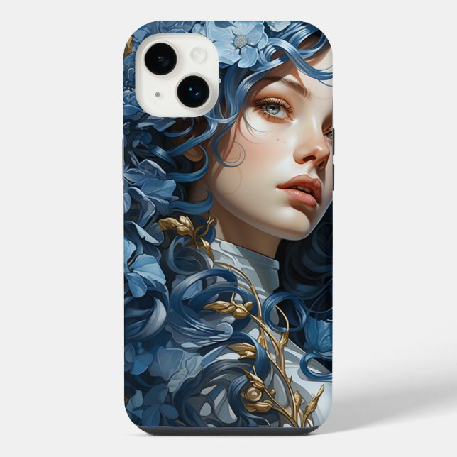Funda Para iPhone Princesa de anime con temática azul (Reverso)
