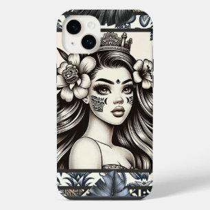 Funda Para iPhone 14 Plus Princesa Polinesia Floral Tribal Azul