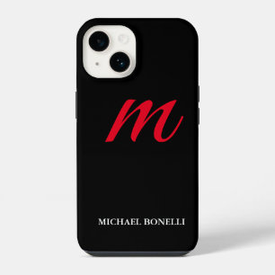 Funda Para iPhone 14 Profesional del monograma rojo moderno negro